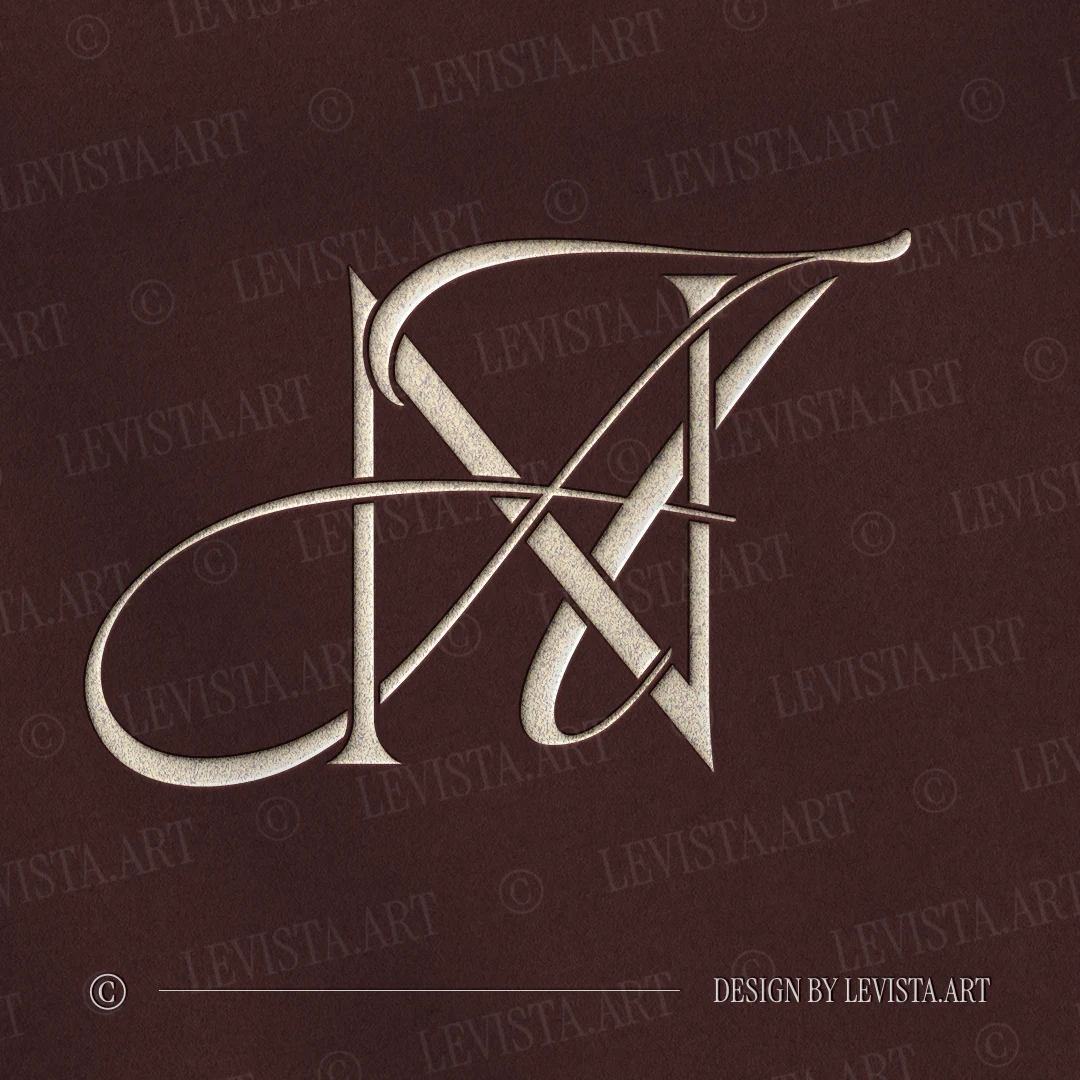 Silver NA and AN letter logo as refined initials design of N and A in modern minimalist overlay on a rich burgundy background for acrylic wedding signs, laser engraving and mirror invitations
