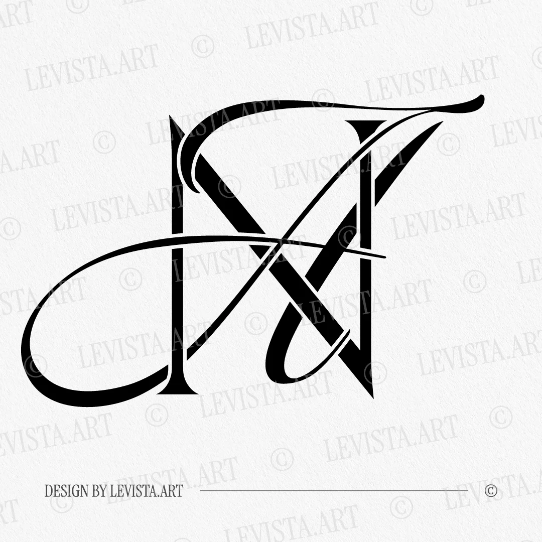Black NA and AN wedding logo as modern minimalist design with an overlay of elegant semi-bold A over N in stylish letter interlock on a white background for embossing and wax seals