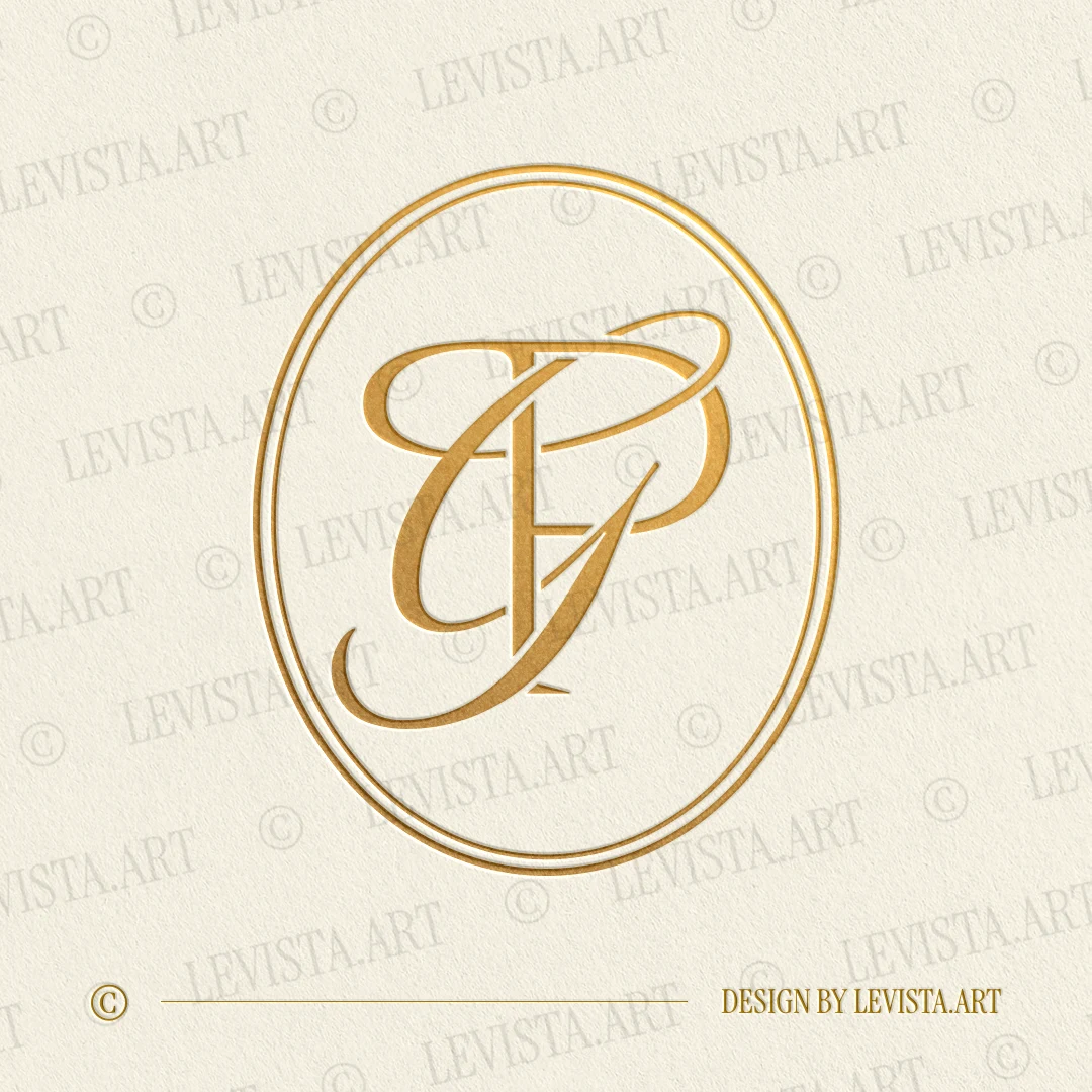 Gold PG and GP monogram logo as elegant interlocking lettermark design of straight P and artistic G letters in modern minimalist style for luxury wedding stationery, wax seals, foil stamping, embossing and branding