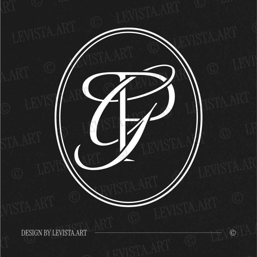 White PG and GP initials design as modern interlocking letter logo of minimalist straight P and artistic G in semi-bold on black background for foil stamping, gobo projections and floor wrap