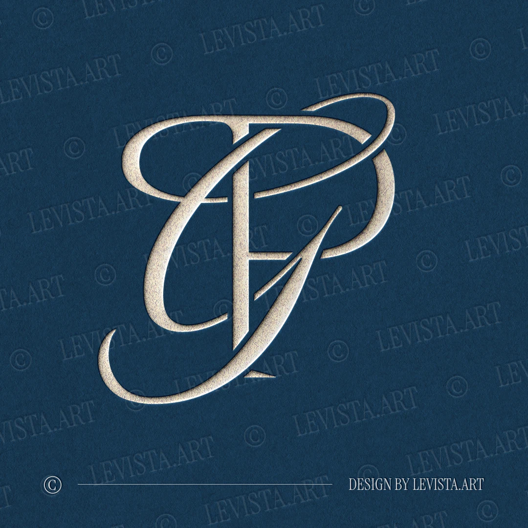 Silver PG and GP letter logo as refined initials design of P and G in modern minimalist overlay on a navy blue background for acrylic wedding signs, laser engraving and mirror invitations