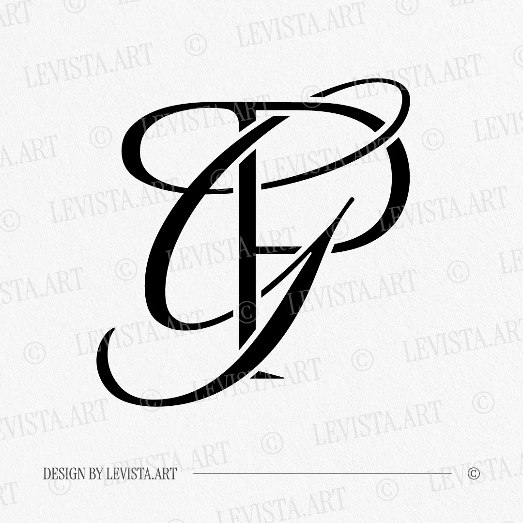 Black PG and GP wedding logo as minimalist design with an overlay of elegant semi-bold G over P in stylish letter interlock on a white background for embossing and wax seals