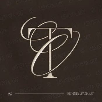 Silver TO and OT letter logo as refined initials design in modern minimalist style on a rich brown background for premium wedding stationery suite, wax seals, embossing and foil stamping
