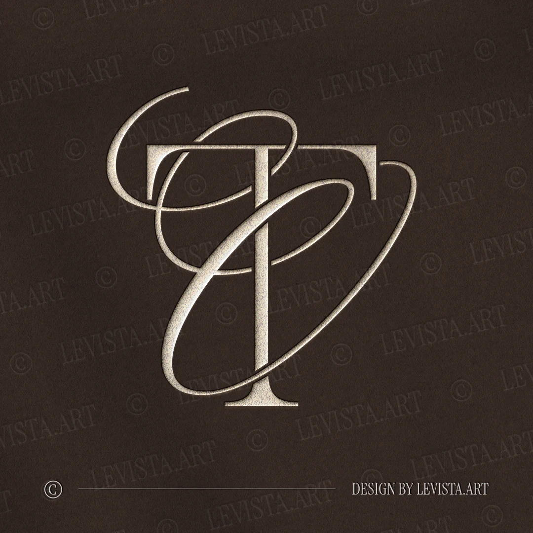 Silver TO and OT letter logo as refined initials design in modern minimalist style on a rich brown background for premium wedding stationery suite, wax seals, embossing and foil stamping
