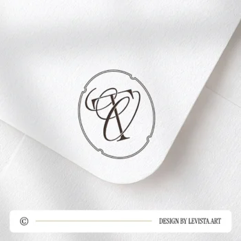Coffee brown TO and OT logo design as stylish modern minimalist monogram on a light textured envelope for luxury stationery suites, wedding décor and high-quality print