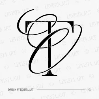 Black TO and OT wedding logo with thin interlocking letters in modern minimalism on a white background for luxury stationery suite, embossing, quality letterpress and wax seals