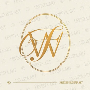 Gold WF and FW monogram logo as elegant interlocking lettermark design of straight W and artistic F letters in modern minimalist style for exquisite wedding stationery, wax seals, foil stamping, embossing and branding