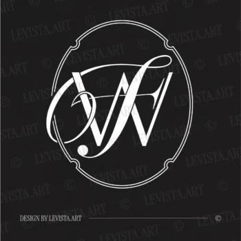 White WF and FW initials design as modern minimalist interlocking letter logo of straight W and artistic F on black background for premium wedding stationery suite, gobo projections and floor wrap