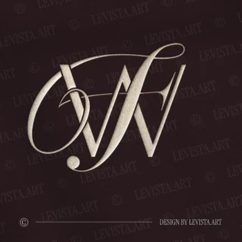 Silver WF and FW letter logo as refined initials design in modern minimalist style on a dark burgundy background for luxury wedding stationery suite, wax seals, embossing and foil stamping