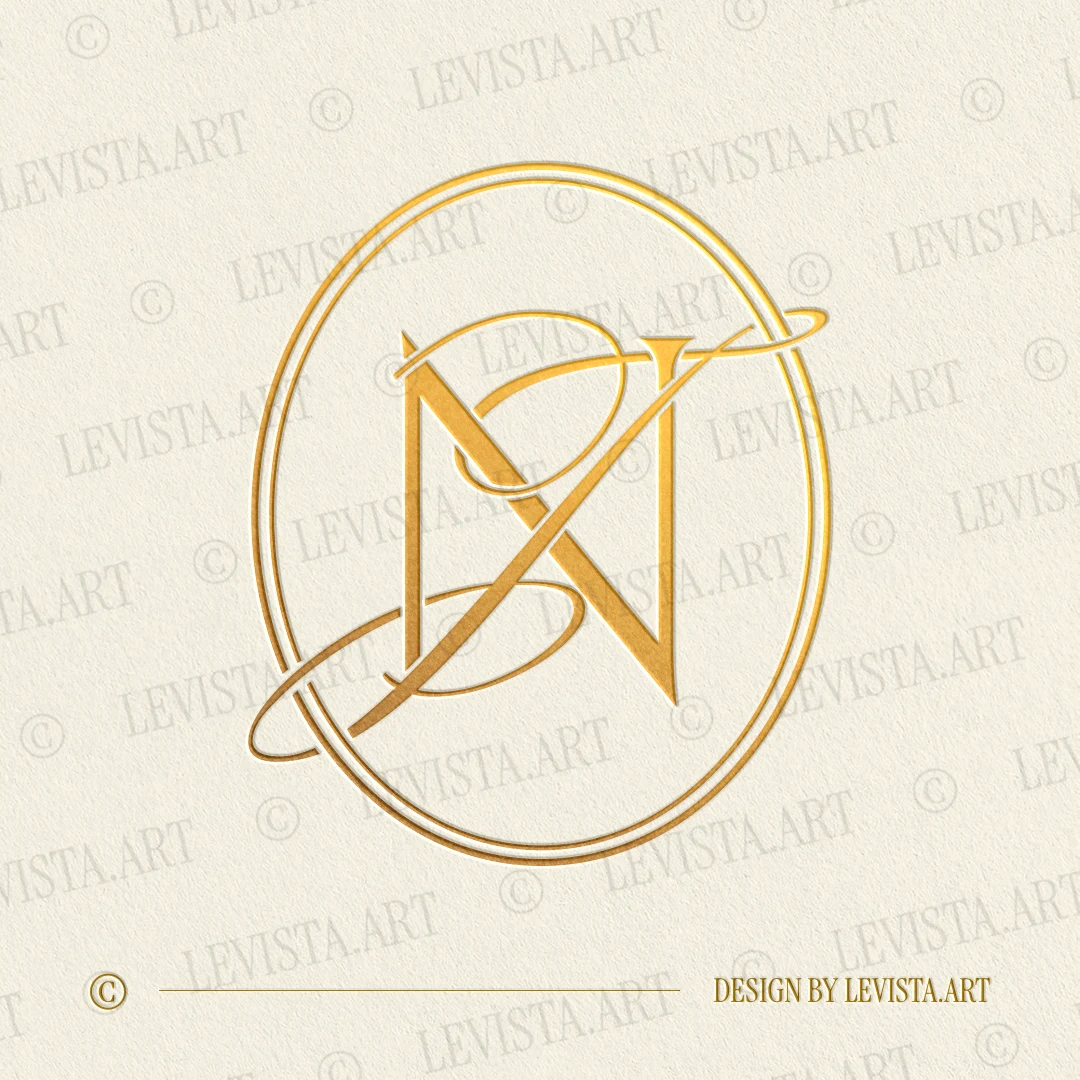 Gold NJ and JN monogram logo as elegant interlocking lettermark design of straight N and artistic J letters in modern minimalist style for exquisite weddings and branding