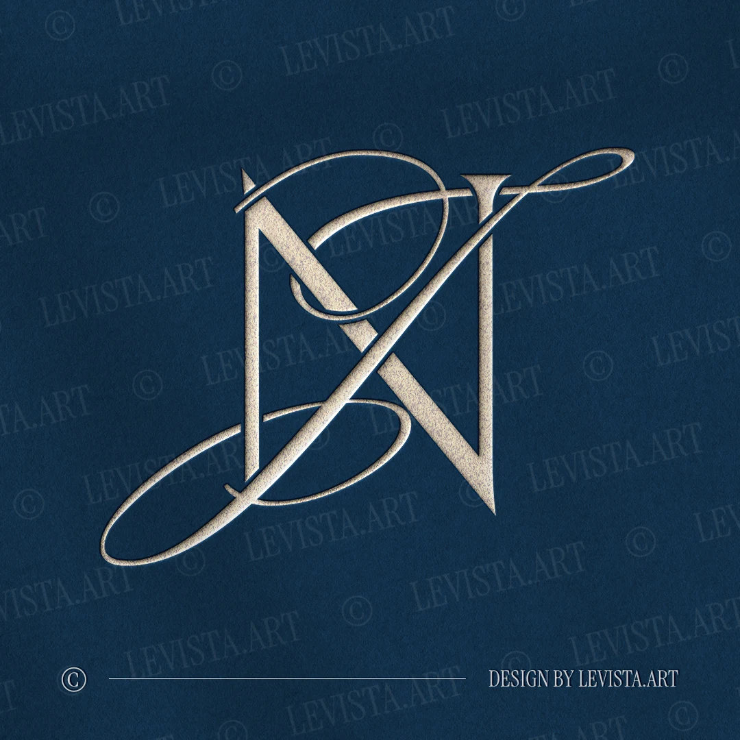 Silver NJ and JN letter logo as refined initials design of N and J in modern minimalist overlay on a navy blue background for acrylic wedding signs, laser engraving and mirror invitations